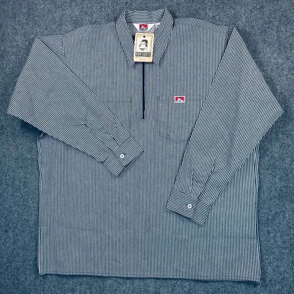 Ben Davis Men's 3XL Black White Hickory Stripe Half Zip Work Shirt Made in USA - Picture 2 of 10